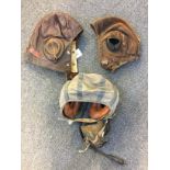 * Flying Helmets. A WWII B Type flying helmet and others