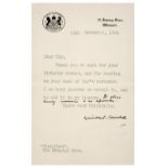 * Churchill (Winston Spencer). Typed Letter Signed, ‘Winston S. Churchill’, 22 November 1954