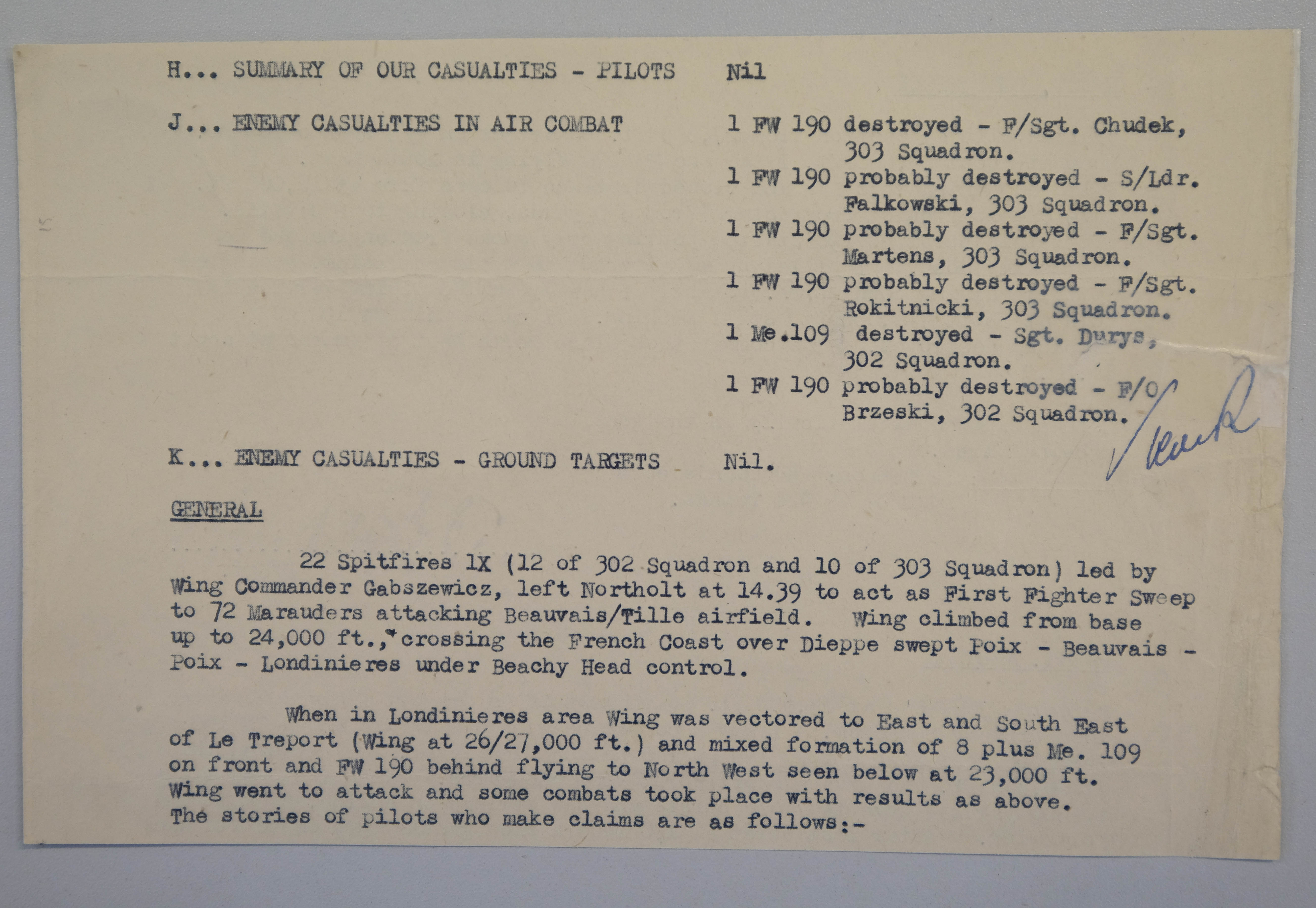 * Battle of Britain. A Combat Report dated 15 October 1940 - Image 2 of 5