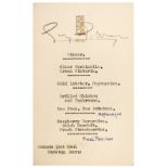 * The Dambusters Raid. Printed Menu Signed by Guy Gibson [for Barnes Wallis], 23 June 1943