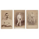 * Boxing. A group of 3 photographic cartes de visite of boxers, late 19th century