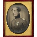 * Ninth-plate daguerreotype of a British soldier seen wearing a Gwalior Star, c.1845