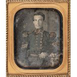 * Sixth-plate daguerreotype of a British officer, early 1850s