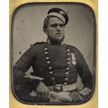 * Quarter-plate ambrotype of a British solder, probably Coldstream Guards, c.1860