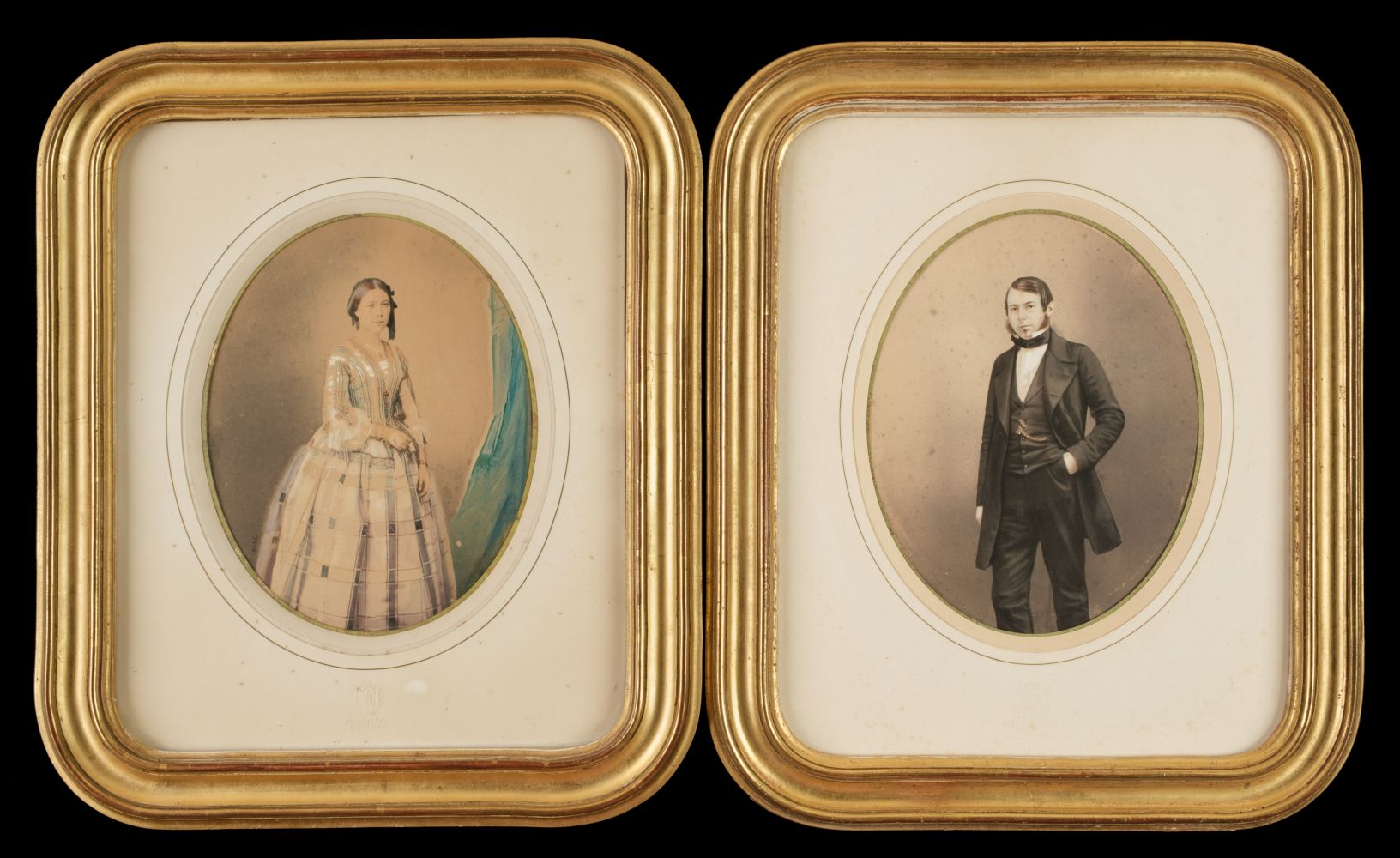 * Mayer (Ernest & Pierson). A pair of colour-tinted salt prints of a young man and woman, c. 1855