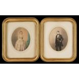 * Mayer (Ernest & Pierson). A pair of colour-tinted salt prints of a young man and woman, c. 1855