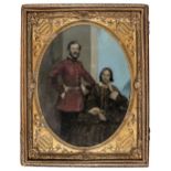 * Half-plate ambrotype of a British officer (possibly Royal Engineers) and his wife, c.1860