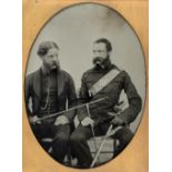 * Quarter-plate ambrotype of a Rifle Brigade officer and his civilian (?)brother, c.1860