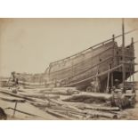 * China. Ship Building, [China], by an unidentified photographer, c. 1860s, albumen print
