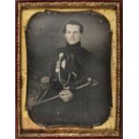 * Quarter-plate daguerreotype of a British officer, possibly Rifle Brigade, late 1840s