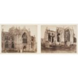 * British School. Two views of Melrose Abbey, c. 1850, salted paper print