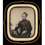 * Sixth-plate ambrotype of a Regimental musician holding a recorder, c.1860