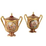 FINE PAIR OF VIENNA PORCELAIN COVERED URNS