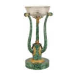 A CONTINENTAL, PROBABLY RUSSIAN MALACHITE VENEERED AND GILT BRONZE MOUNTED CENTREPIECE