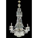 FINE REGENCY CUT GLASS AND SILVER PLATED METAL FOUR LIGHT CHANDELIER