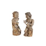 PAIR OF CENTRAL EUROPEAN CARVED AND PAINTED WOOD MODELS OF PUTTI