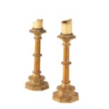 PAIR OF GILTWOOD PRICKET CANDLESTICKS, POSSIBLY RUSSIAN