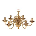 BRASS SIX LIGHT CHANDELIER IN ANGLO DUTCH LATE 17TH CENTURY STYLE