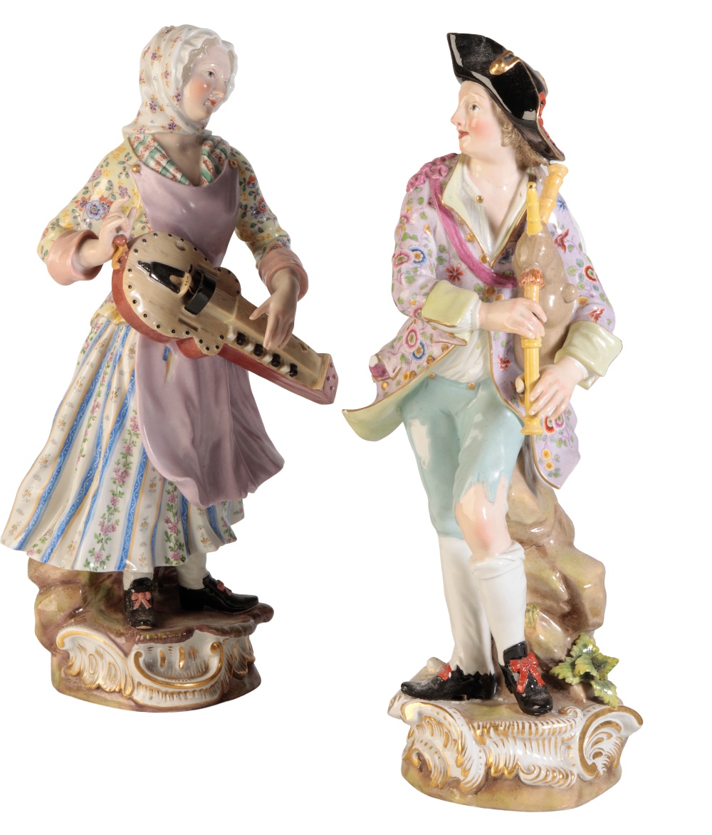 PAIR OF LARGE MEISSEN PORCELAIN FIGURES