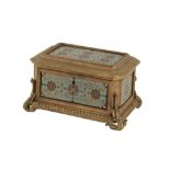 A FRENCH CHAMPLEVE ENAMELLED AND GILT BRONZE MOUNTED CASKET