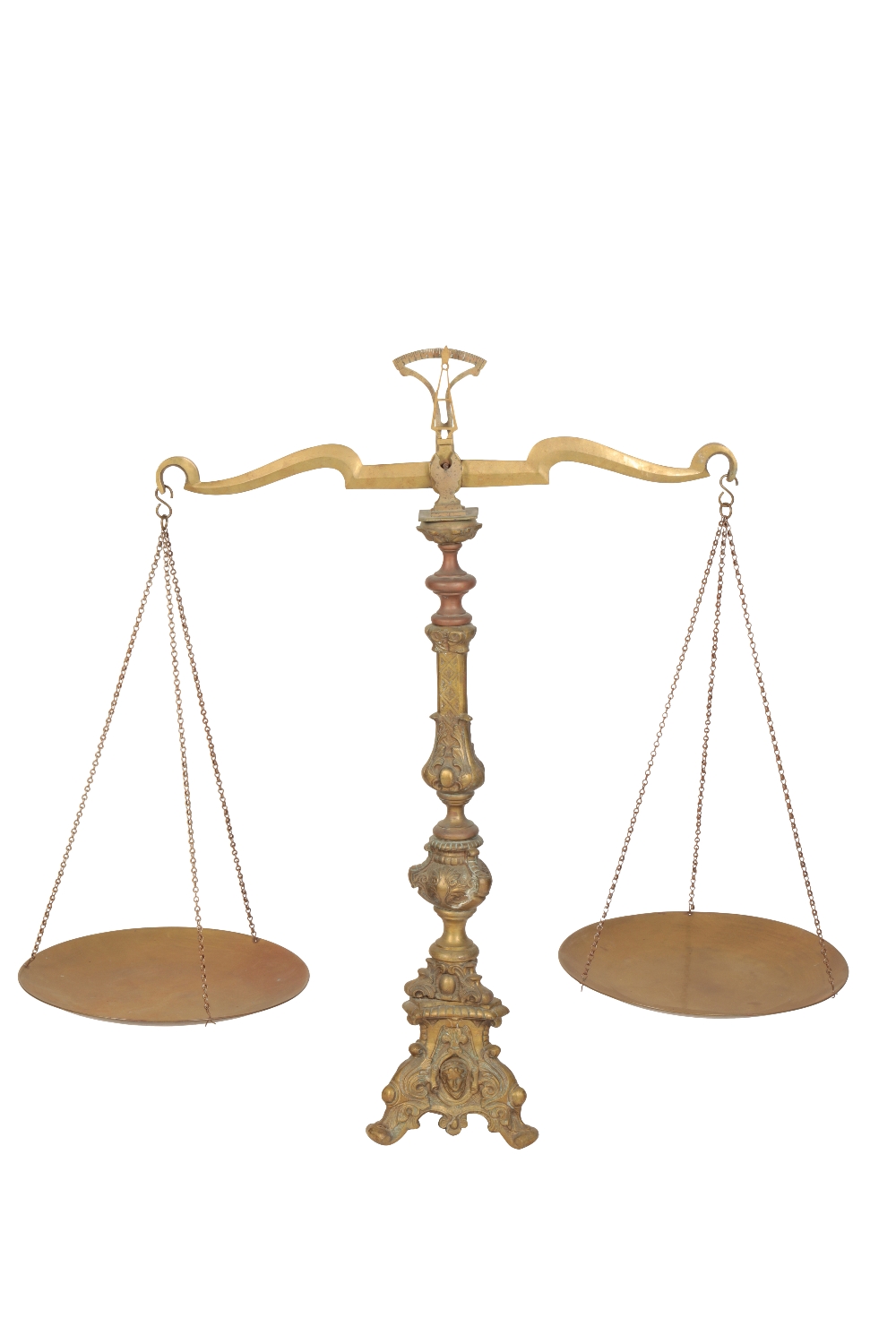 SET OF CONTINENTAL GILT BRASS WEIGHING SCALES