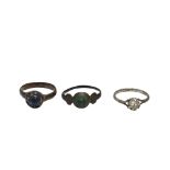 LATE MEDIEVAL BRONZE AND GLASS-SET RING