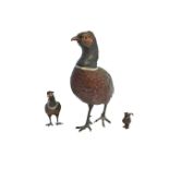 THREE COLD PAINTED BRONZE STYLE COCK PHEASANTS