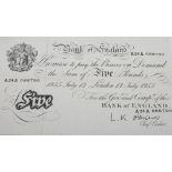 BANK OF ENGLAND £5 NOTE A24 A 088790 July 13th 1955