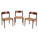 •NIELS OTTO MOLLER FOR J.L. MOLLERS MOBELFABRIK: A SET OF SIX TEAK FRAMED "75 EDITION" DINING CHAIRS