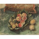•VLADIMIR POLUNIN (1880-1957) Still life study of apples and a pineapple on a tabletop