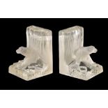 PAIR OF ART DECO FROSTED AND CLEAR GLASS BOOKENDS