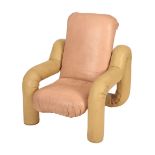 •JOHN MAKEPEACE OBE (b.1939): A BEIGE AND PALE TERRACOTTA LEATHER CONCEPT CHAIR