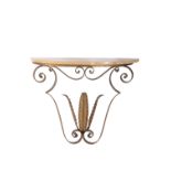 •PIER LUIGI COLLI: A GILT WROUGHT IRON, GLASS AND SIENNA MARBLE CONSOLE TABLE AND MIRROR