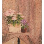 •JOHN MILLER (1911-1975) 'Flowers against a pink curtain'