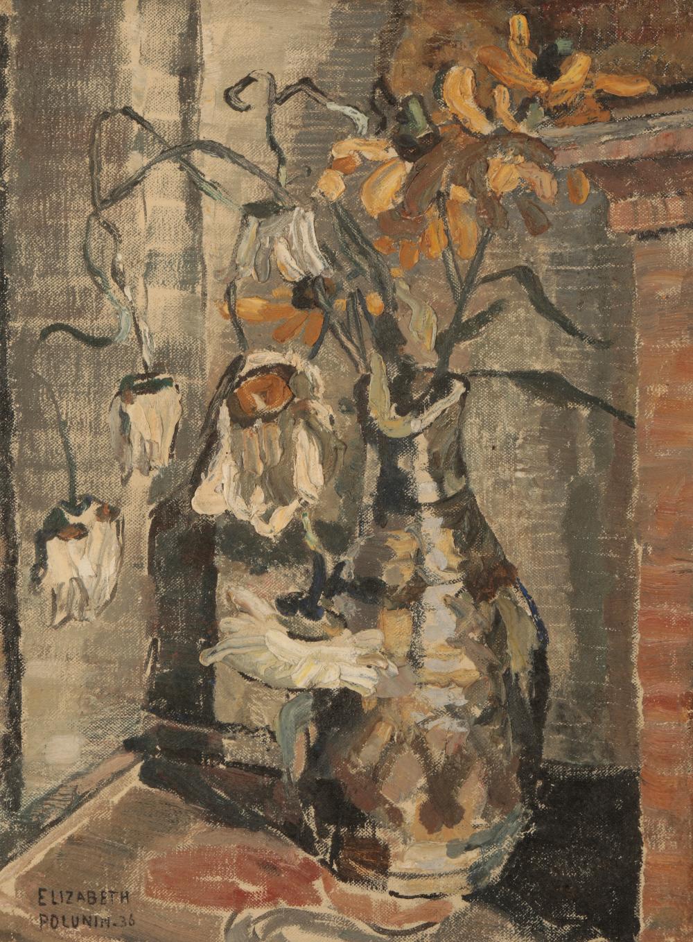 •ELIZABETH VIOLET POLUNIN (1887-1950) Still life study of dead flowers in a vase