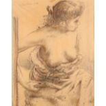 •NIGEL LAMBOURNE (1919-1988) A half-length portrait study of a partially dressed female