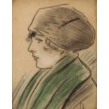 GERMAN SCHOOL, 20TH CENTURY Head and shoulders profile portrait of a woman wearing a hat