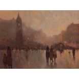 •KEN MORONEY (b. 1949) Street scene at dusk