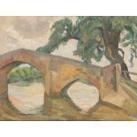 •ELSIE MARION HENDERSON (1880-1967) River landscape with bridge and tree