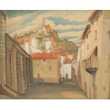 •VLADIMIR POLUNIN (1880-1957) Continental townscape looking toward a hilltop church