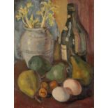 •VLADIMIR POLUNIN (1880-1957) Still life study of fruit, eggs, a glass bottle and a vase