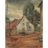 •VLADIMIR POLUNIN (1880-1957) Study of a farm building beside trees