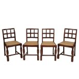 SET OF FOUR OAK GORDON RUSSELL STYLE ARTS AND CRAFTS DINING CHAIRS