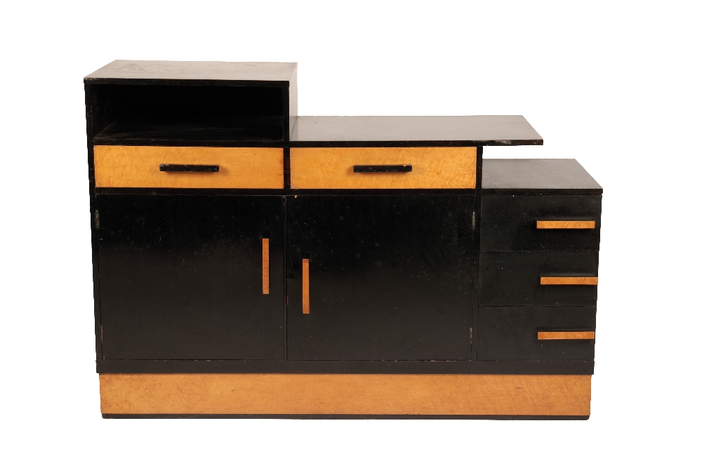 ART DECO STYLE BLACK LACQUERED AND BIRDS-EYE MAPLE VENEERED FURNITURE SUITE - Image 3 of 6