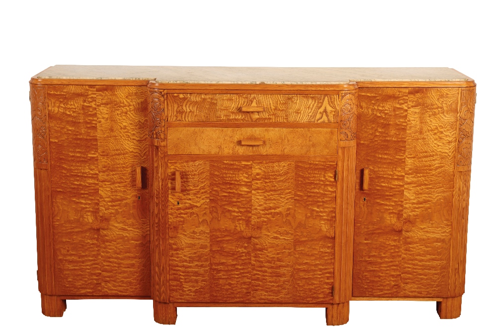 •MANNER OF LEON JALLOT: A FRENCH ART DECO SATINWOOD AND BURR ELM DINING SUITE - Image 4 of 7