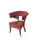 WILLIAM IV MAHOGANY AND UPHOLSTERED 'COCKFIGHTING' OR LIBRARY ARMCHAIR