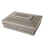 ANGLO-INDIAN SADELI WORKED AND EBONY AND IVORY BANDED SANDALWOOD CASKET