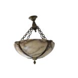 ITALIAN STRIATED ALABASTER AND GILT BRONZE MOUNTED DISH LIGHT