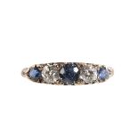 A FIVE STONE SAPPHIRE AND DIAMOND RING