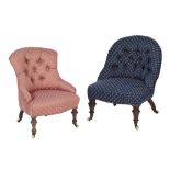 TWO VICTORIAN AND LATER BUTTON UPHOLSTERED CHILDREN'S SPOONBACK CHAIRS